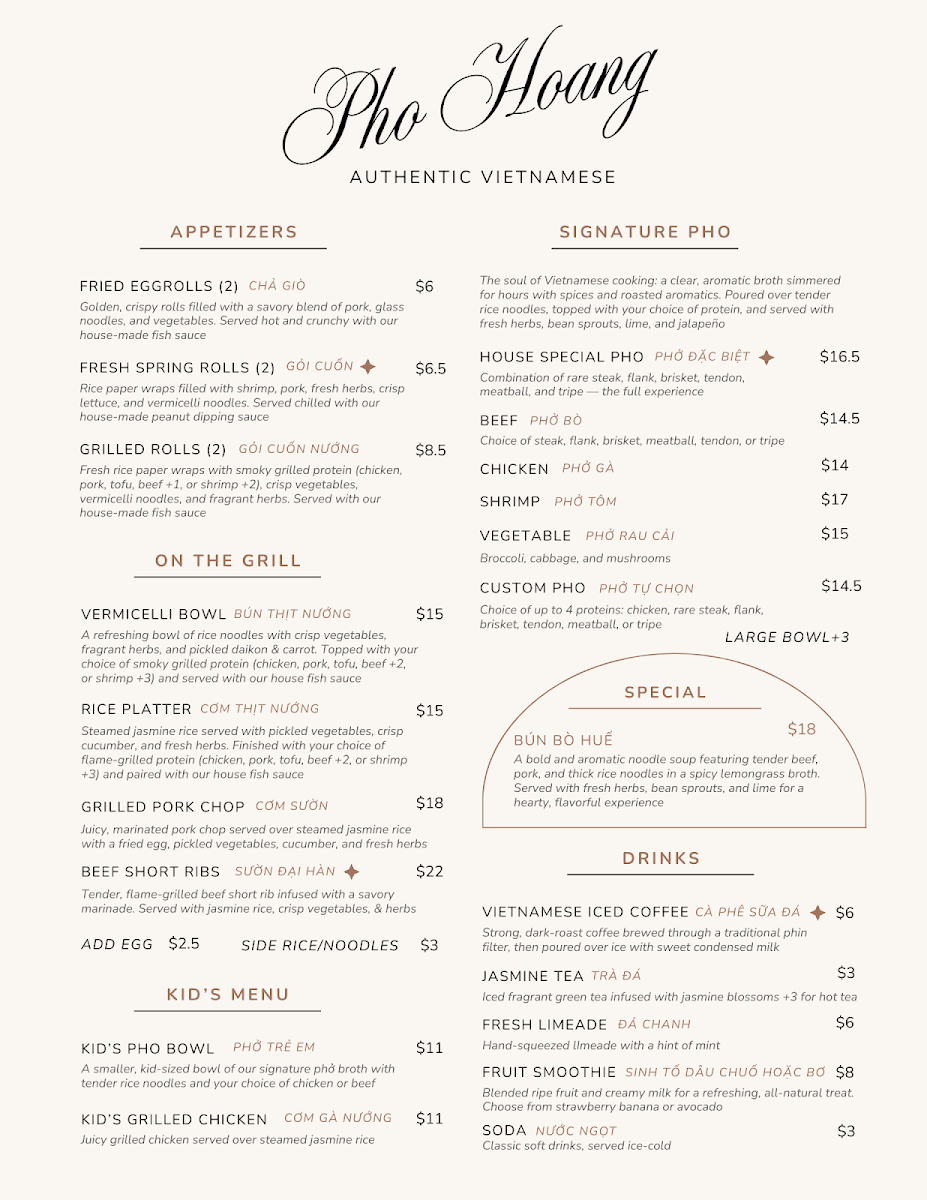 Pho Hoang Menu - Image 1